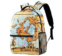 Lsjuee Old Pirate Map Skull Island Treasure School Backapck, élé sac à dos pour ordinateur portable pour femmes filles, enseignant pour ordinateur portable 15 pouces
