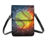 Lsjuee Orange Softball Baseball on Fire and Water Tower Paris Sacs à bandoulière pour téléphone portable pour femme, cuir PU mignon imprimé petit portefeuille pour téléphone portable