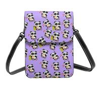 Lsjuee Panda mignon sur violet sac à bandoulière bandoulière téléphone portable sac à main femmes Pu petit bandoulière portefeuille sac à main sac à bandoulière