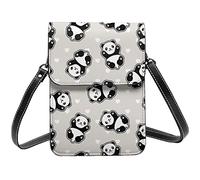 Lsjuee Panda motif fond gris sac à bandoulière bandoulière téléphone portable sac à main femmes Pu petit bandoulière portefeuille sac à main sac à bandoulière