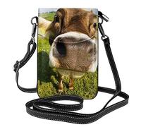 Lsjuee Papier peint bureau vache téléphone portable sac à main :>> petit portefeuille en cuir bandoulière femmes sac à bandoulière avec fentes pour cartes de crédit 7.6x2.9 In