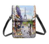Lsjuee Paris Street Scene Tour Eiffel Coloré Boho Floral Bandoulière Téléphone Portable Sacs à Main pour Femme, Cuir PU Mignon Imprimé Petit Portefeuille de Téléphone Portable