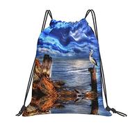 Lsjuee Pelican Birds Blue Sea Sky Sac à cordon de loisirs simple unisexe, sacs à cordon de gym, sacs de rangement pour sac à dos portables en plein air