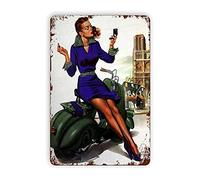 Lsjuee Pin Up Girl Repair Car Garage Metal Tin Signs Reproduction, Vintage Wall Decor Retro Art Tin Sign Funny Decorations for Home Bar Pub Cafe Farm Room Metal Poster s 8x12 Inch