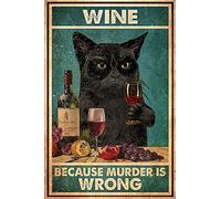 Lsjuee Plaque en étain rétro Vintage Funny Time Spent with Wine and Cats Tin Sign Tuxedo Cat Tin Sign Cat Lovers Gift Cute Cat Signs for Home Home Decor