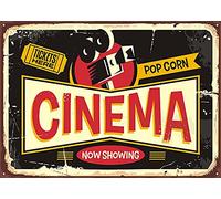 Lsjuee Plaque en métal Vintage Disposition de divertissement avec caméra de cinéma et billet de cinéma Vintage pour hommes femmes décoration murale pour bars restaurants cafés pubs