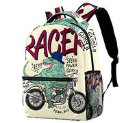 Lsjuee Racer Dinosaur sur une moto Sac à dos pour ordinateur portable Sacs à dos de voyage Cartable pour femmes et hommes École Collège Étudiants Sac à dos pour ordinateur portable 15 pouces
