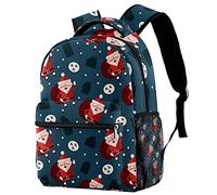 Lsjuee Red Santa Claus Gift House Ho Navy Compartiment pour ordinateur portable et double pochette pour bouteille de boisson pour sacs d'école pour adolescents