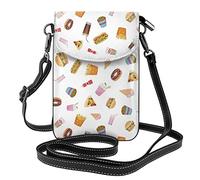 Lsjuee Restauration rapide motif sans couture papier peint bandoulière téléphone portable sac à main femmes Pu sac à bandoulière petit bandoulière portefeuille sac à main sac à bandoulière