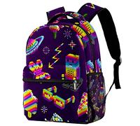 Lsjuee Robot arc-en-ciel 3D Cubes Pixel Art sac à dos pour ordinateur portable sacs à dos de voyage cartable pour garçon et fille étudiants sac à dos