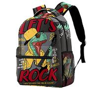 Lsjuee Rocker Dinosaur Travel Laptop Backpack for Women Men, College School Bookbag Large Backpack Casual Daypack
