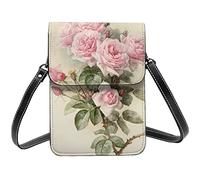 Lsjuee Rose Vintage Rose Tower Paris Bandoulière Téléphone Portable Sacs à Main pour Femmes, PU Cuir Mignon Imprimé Petit Téléphone Portable Portefeuille