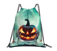 Lsjuee Sac à Dos à Cordon Cimetière Squelette Citrouille Halloween Zombie String Sac de Gym Pull Cinch Sackpack pour Hommes Femmes Sport Yoga Voyage Natation