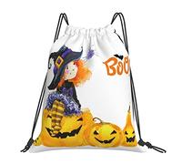 Lsjuee Sac à dos à cordon Halloween Magic Pumpkin Witch String Sac de sport Pull Cinch Sackpack pour hommes femmes Sport Yoga Voyage Natation
