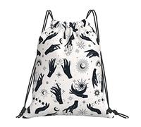 Lsjuee Sac à Dos à Cordon Noir et Blanc Tarot Magic Mystic Moon Hand String Sac de Gym Pull Cinch Sackpack pour Hommes Femmes Sport Yoga Voyage Natation