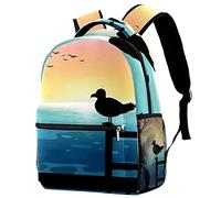 Lsjuee Sac à dos Bird At Sea pour garçons et filles avec bretelles réglables, poignée de transport et double porte-bouteille