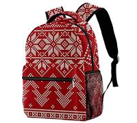 Lsjuee Sac à dos de Noël à tricoter rouge pour garçons et filles avec bretelles réglables, poignée de transport et double porte-bouteille