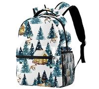 Lsjuee Sac à dos de Noël Snow Town Elk Tree House, sac à dos pour ordinateur de bureau pour ordinateur portable et ordinateur portable 14 pouces