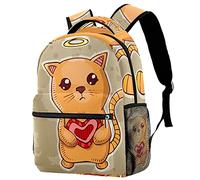 Lsjuee Sac à dos scolaire pour filles et garçons avec compartiment pour ordinateur portable | Angle Cat Hold Red Heart Print
