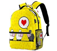 Lsjuee Sac à dos scolaire pour filles et garçons avec compartiment pour ordinateur portable | Impression d'histoire d'amour de mouton animal mignon