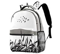 Lsjuee Sacs à dos décontractés élégants Grand sac à dos d'école Troupeau d'oiseaux noir et blanc Sacs à livres de peinture chinoise pour garçon et fille