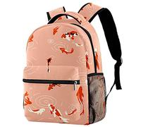 Lsjuee Sacs à dos décontractés Space School Bag pour adolescents filles garçons Koi Fish Pond Book Bags Sac à dos avec porte-bouteille