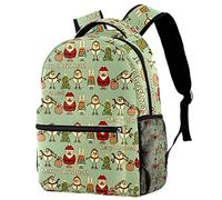 Lsjuee Sacs à dos décontractés Space School Bag pour adolescents filles garçons rétro joyeux Noël père Noël bonhommes de neige arbre cadeau lapin hiver livre sacs sac à dos avec porte-bouteille