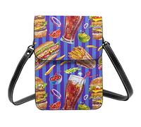 Lsjuee Sauce et Hot Dogs en rayures bleues sac à bandoulière bandoulière téléphone portable sac à main femmes Pu petit bandoulière portefeuille sac à main sac à bandoulière