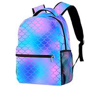 Lsjuee Sirène Fish Scale Bleu Rose Sac à Dos, 15 Pouces Élé College School Sac à Dos, Casual Portable pour Femmes/Filles/Affaires/Voyage