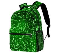 Lsjuee St Patricks Day Green Clover Leaf Sac à dos pour ordinateur portable Sacs à dos de voyage Cartable pour femmes et hommes École Collège Étudiants Sac à dos pour ordinateur portable 15 pouces