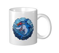 Lsjuee Tasse à café de requin de dessin animé heureux 11 oz tasses à impression double face tasse à thé pour un excellent cadeau tasses à café à la maison de bureau