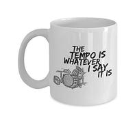 Lsjuee Tasse à tambour - Le tempo est ce que je dis - Tasse de batteur - Percussion Drum Player Cadeau Tasse à café Tasse à thé Blanc