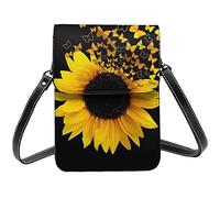 Lsjuee Tournesol Floral Papillons Art Fleur Paris Tour Eiffel Bandoulière Téléphone Portable Sacs à Main pour Femme, Cuir PU Mignon Imprimé Petit Portefeuille de Téléphone Portable