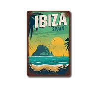 Lsjuee Travel Metal Sign Spain Ibiza Metal Poster City Trip Landscape Vintage Metal Tin Sign Art Wall Decoration for Home Office Garden Man Cave Club Cafe Bar Decor Sign