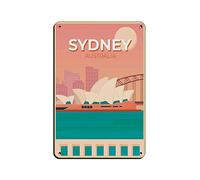 Lsjuee Travel Metal Sign Sydney Australia City Metal Poster City Trip Landscape Vintage Metal Tin Sign Art Wall Decoration for Home Office Garden Man Cave Club Cafe Bar Decor Sign