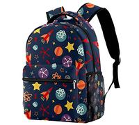 Lsjuee Vaisseau spatial extérieur Rocket Stars Planet Sac à dos Compartiment pour ordinateur portable et double pochette pour bouteille de boisson pour sacs d'école pour adolescents