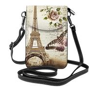 Lsjuee Vintage Paris Tour Eiffel Papillon Frais Tropical Citrons Rabat Téléphone Sac à Bandoulière pour Femme, PU Cuir Téléphone Portable Sac à Main avec Sangle Réglable