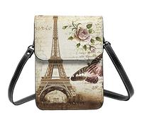 Lsjuee Vintage Paris Tour Eiffel Papillon Tour Paris Bandoulière Téléphone Portable Sacs à Main pour Femmes, PU Cuir Mignon Imprimé Petit Téléphone Portable Portefeuille
