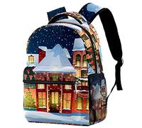 Lsjuee Winter House Snowman Backpack Sac à dos léger pour ordinateur portable Sac à dos de voyage multifonction Cadeau pour adolescent