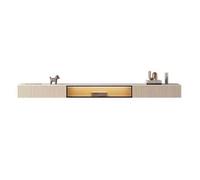 lskdnrufh Meuble TV mural flottant avec porte en verre et tiroirs de rangement centraux avec lumière LED (200 cm)