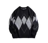 lskdnrufh Pull tricoté Vintage à col Rond et Diamants for Homme, Tendance Automne-Hiver, Ample et décontracté, Noir(7XL)