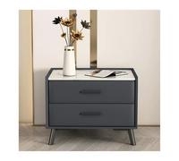 lskdnrufh Table de chevet rectangulaire en bois et cuir synthétique, table de chevet simple laquée pour chambre à coucher, casier, 2 tiroirs de rangement (gris) (50 x 40 x 45 cm)