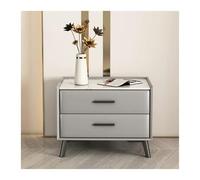 lskdnrufh Table de chevet rectangulaire en bois et similicuir laqué avec 2 tiroirs de rangement (gris clair, 40 x 40 x 45 cm)
