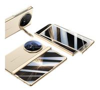 LSKOZU Coque pour Honor Magic V5, Protecteur D'écran Intégré, Protection De L'appareil Photo Et De La Charnière, Support Créatif, Étui De Téléphone Antichute en Cuir (doré)