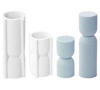 LSLEVA Lot de 2 moules cylindriques en silicone côtelés pour la fabrication de bougies, moules géométriques abstraits décoratifs à rayures pour décoration d'intérieur