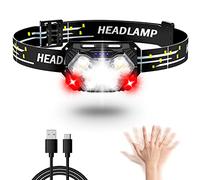 Lsnisni Lampe Frontale LED 1 Pièces, 2000 Lumens Torche Frontale Rechargeable USB C, Lumière Rouge et Capteur Mouvement, Réglable 6 Modes, IPX5 Étanche pour Camping, Jogging, Pêche