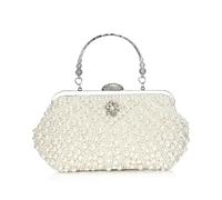 LSNNMU Sac De Soirée Brodé Perles femmes sacs de soirée broderie coquille fleur diamants pochette bal avec poignée à main en perles(Pearl white)