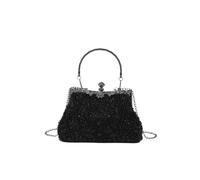 LSNNMU Sac De Soirée Brodé Sac de soirée à main en perles fleurs brodées, tendance Vintage, industrie lourde, for fête mariage(Black)