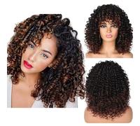 LSOAARRT 14 pouces cheveux courts afro crépus bouclés perruques avec une frange pour les femmes noires blanches Ombre sans colle naturel bouclés Bob perruque haute température