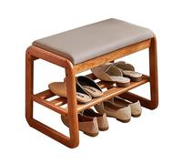Lsoiup Banc à Chaussures à 2 Niveaux en Bois Massif, Banc de Bout de lit avec Coussin en Similicuir, étagère à Chaussures pour entrée, Chambre, Salon, Couloir, Balcon, supporte jusqu'à 150 kg